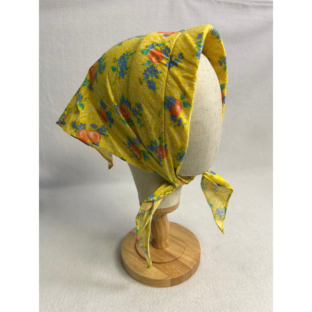 Cottagecore Vintage P&L Paris Women OS Yellow Floral Fruit Headscarf Kerchief